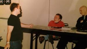 William P. Tandy regaling Warwick Davis with his cinematic preferences